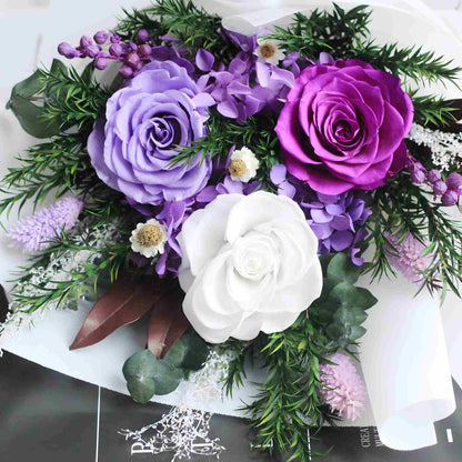 Preserved Flowers Wholesale | White Purple Rose Bouquet
