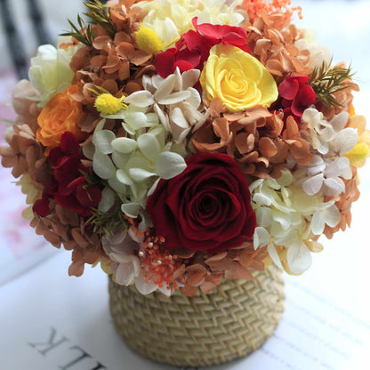 Preserved Flowers Wholesale|Rose Bouquets with Handmade Rattan Vase