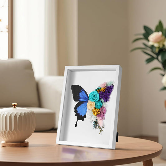Butterfly Preserved Flowers Shadow Box Frame