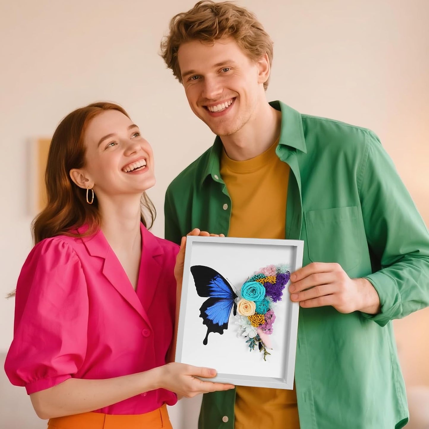 Butterfly Preserved Flowers Shadow Box Frame