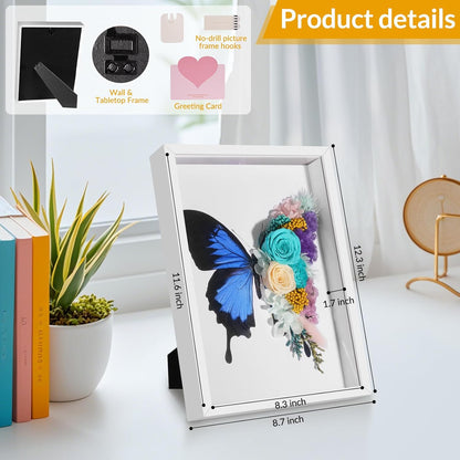 Butterfly Preserved Flowers Shadow Box Frame
